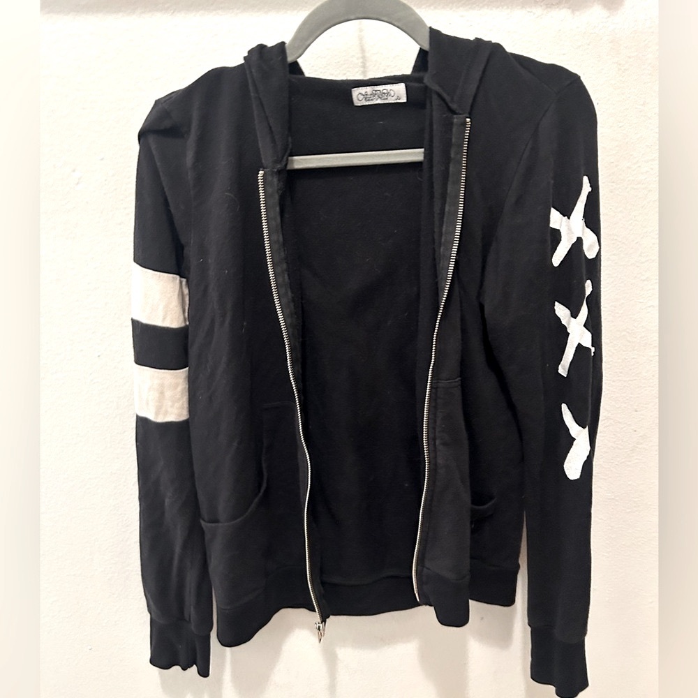 LAUREN MOSHI RARE Dripping X Black & White Zip Hoodie Stripes & X Detail Punk - Picture 4 of 10
